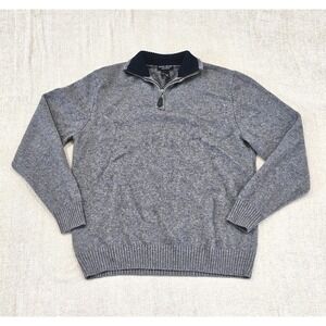 Daniel Bishop 100% Cashmere Large 1/4 Zip Sweater Gray & Navy Pullover Mock Neck
